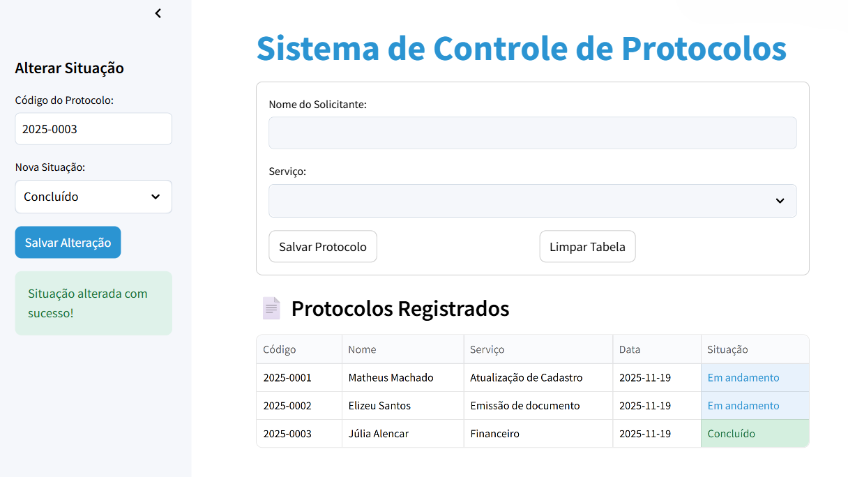 Imagem de projeto de um sistema para controle de protocolos desenvolvido em Python